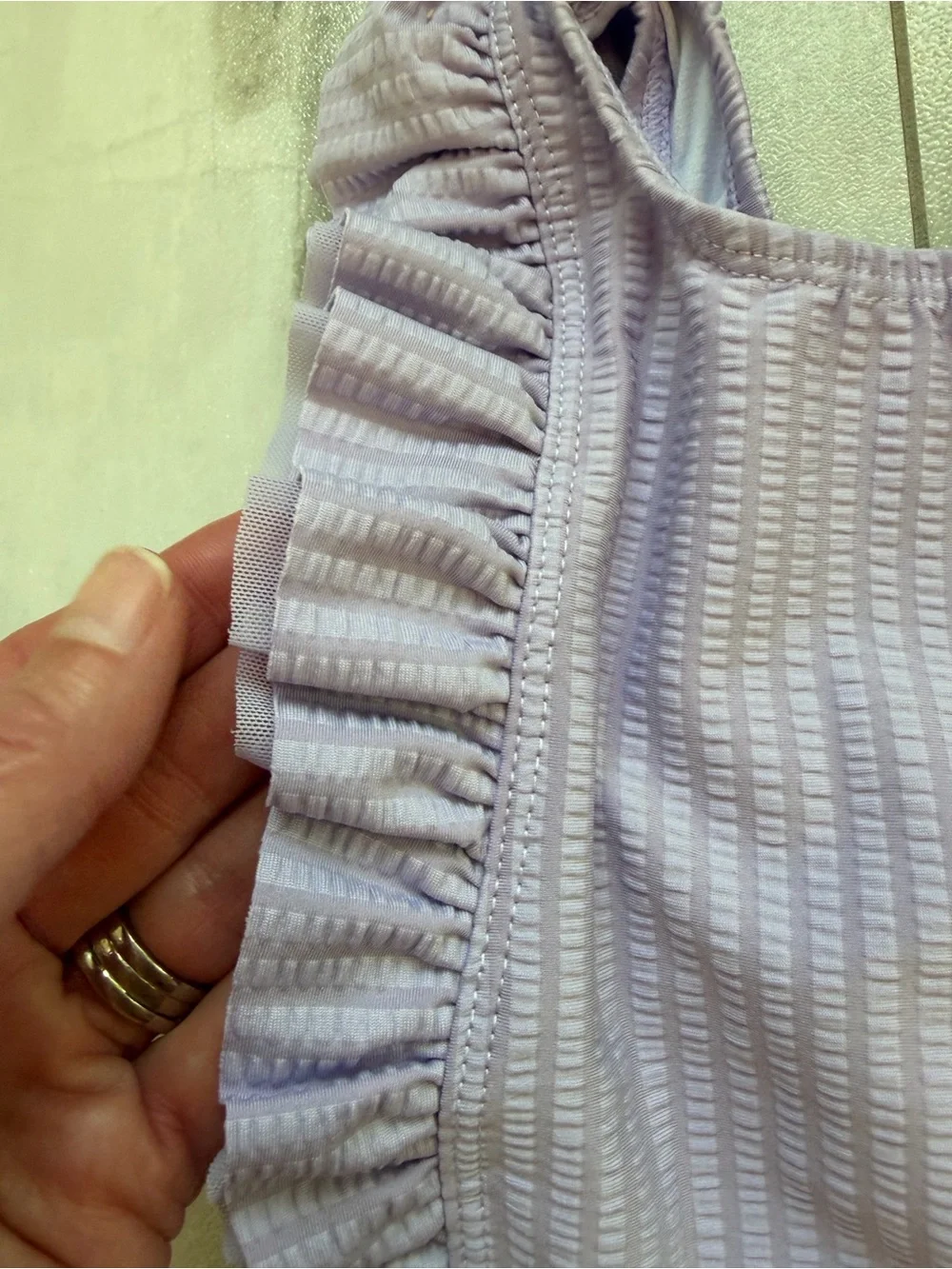 NWT RuffleButts Lavender Purple Textured Seersucker One-Piece Swimsuit Girl 3-6M